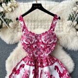 Women French Suspender Printed Strapless Dress