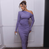Women Fall and Winter Sexy Slash Shoulder Long Sleeve Bodycon Dress