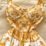 Women French Suspender Printed Strapless Dress