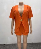 African Fashion Solid Color Short-Sleeved Top High Waist Shorts Women Two-Piece Set