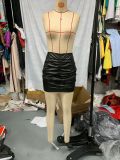 Autumn and winter fashion pleated sexy high waist Slim Fit short leather skirt