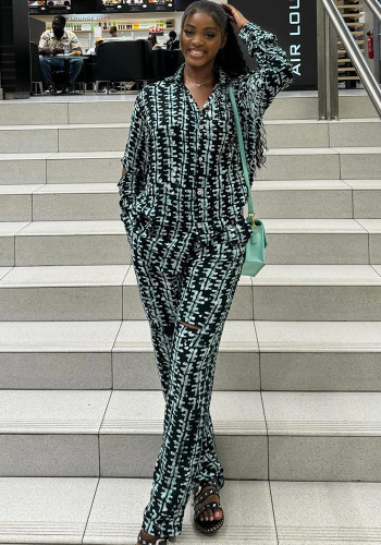 Africa Printed Fashion Casual Loose long-sleeved shirt and trousers two-piece suit for women