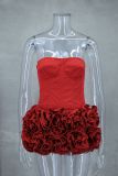 Spring Summer sexy fishbone Strapless lace-up top flower short skirt two piece set