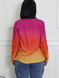 spring contrasting fashion printed loose Casual sports long sleeve jersey v-neck top