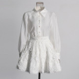 Elegant spring single-breasted shirt ruffled short skirt two-piece suit
