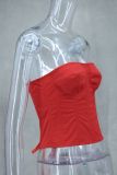 Spring Summer sexy fishbone Strapless lace-up top flower short skirt two piece set
