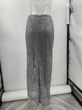 Fashion elastic high waist nightclub sequins long skirt