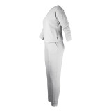 Autumn and winter women's fashion solid color Slim Fit Casual two piece pants set