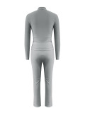 fashion high street printed zippered top high waist straight pants yoga clothes two-piece set