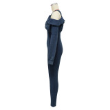 Fashionable women's clothing washed sexy off-shoulder Tight Fitting Jumpsuit
