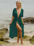 Women's beach sunscreen cardigan Lace-Up Slim Waist slit See-Through Mesh cover up