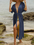 Women's beach sunscreen cardigan Lace-Up Slim Waist slit See-Through Mesh cover up