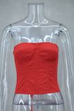 Spring Summer sexy fishbone Strapless lace-up top flower short skirt two piece set