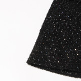 beaded sequin design Turndown Collar long-sleeved short dress