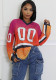 spring contrasting fashion printed loose Casual sports long sleeve jersey v-neck top
