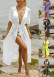 Women's beach sunscreen cardigan Lace-Up Slim Waist slit See-Through Mesh cover up