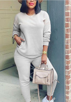 Autumn and winter women's fashion solid color Slim Fit Casual two piece pants set