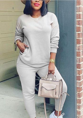 Autumn and winter women's fashion solid color Slim Fit Casual two piece pants set