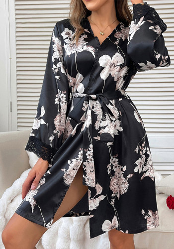 Autumn women's nightgown sexy lace home clothes bathrobe pajamas