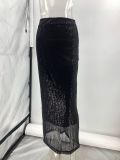 Fashion elastic high waist nightclub sequins long skirt