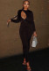 fashionable women's clothing solid color long sleeve hollow Tight Fitting jumpsuit