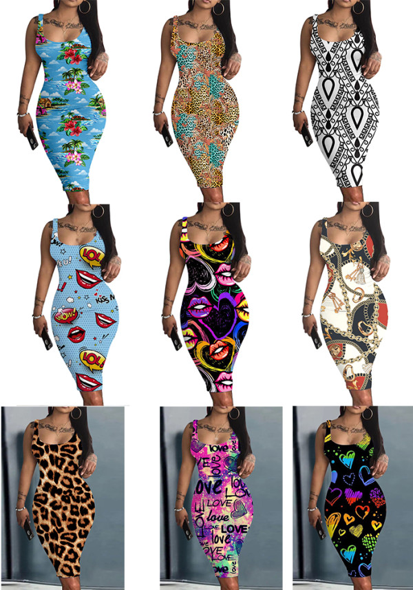 Women Summer Print Sleeve Dress
