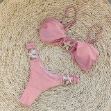 Women Solid Triangle Bikini Sexy Strapless Two Pieces Swimsuit