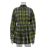Women Plaid Long-sleeved Shirt and Pleated Skirt Two-piece Set