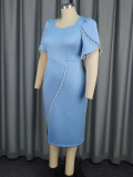 Plus Size Women Elegant Square Neck Pearl Slit Dress