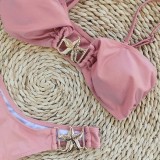 Women Solid Triangle Bikini Sexy Strapless Two Pieces Swimsuit