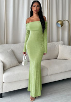 Women Off Shoulder Gathered Long-sleeved Bodycon Dress Women Off Shoulder Gathered Long-sleeved Bodycon Dress