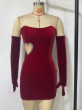 Women's Heart Shape Beaded Decoration Sexy Hollow Strapless Bodyocn Dress