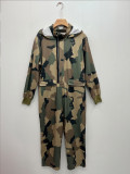 Women's Casual Fashion Multi-Pocket Zipper Camouflage Jumpsuit