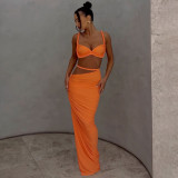 Women Spring Sexy Solid Backless Top and Bodycon Skirt Two-piece Set