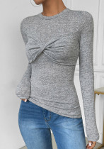 Women Knot Solid Long Sleeve T-shirt