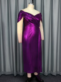 Women Off Shoulder V Neck Formal Party Pleated Small Sleeve Dresses