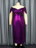 Women Off Shoulder V Neck Formal Party Pleated Small Sleeve Dresses