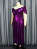 Women Off Shoulder V Neck Formal Party Pleated Small Sleeve Dresses