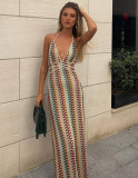 Women Summer Crocheted Flower Suspender Maxi Dress