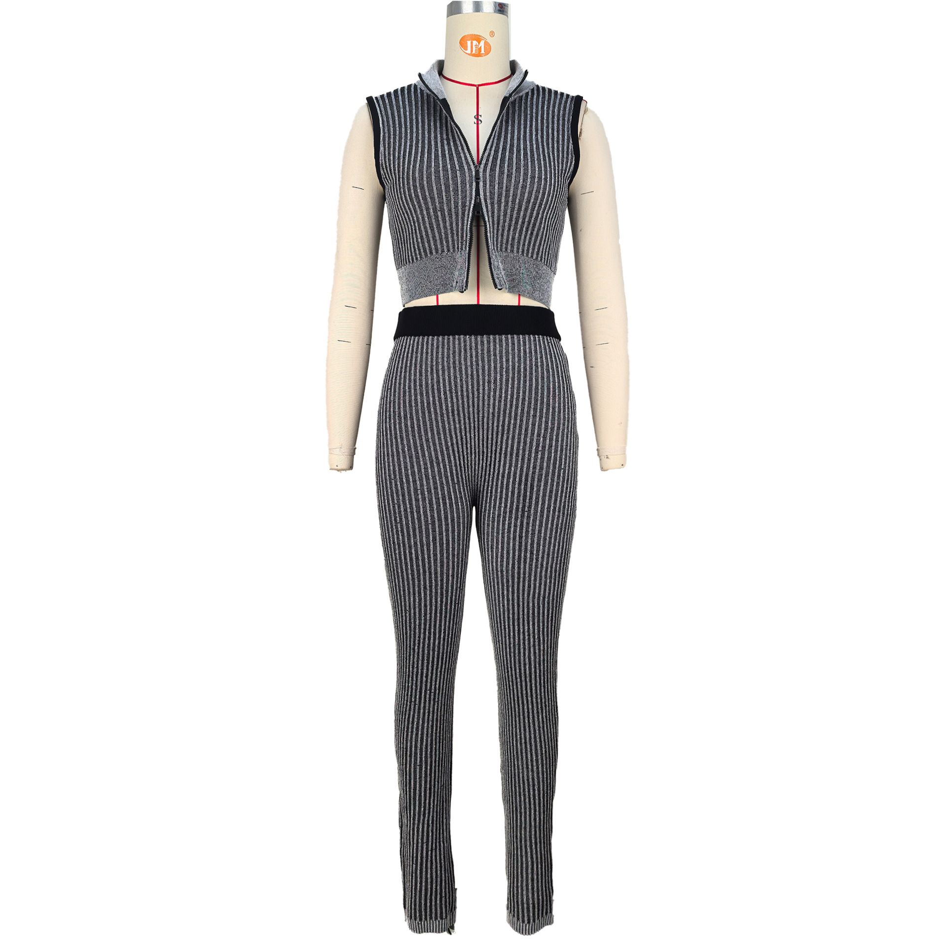 Women's Casual Sexy Knitting sleeveless Crop top High Waist Pants Two-piece Set