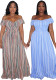 Women Spring Summer Striped Print Off Shoulder Lace-up Dress