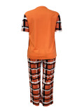Women's Fashion Round Neck T-Shirt Pocket Printed Trousers Plus Size Two-Piece Set