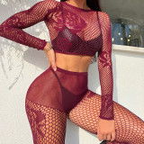Sexy Lingerie Women's Sexy Hollow Net Tight Slim Two Piece Pants Set