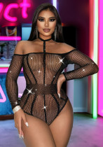 Hollow Beaded Sexy Lingerie Women's Temptation Long Sleeve Mesh Bodysuit Hollow Beaded Sexy Lingerie Women's Temptation Long Sleeve Mesh Bodysuit