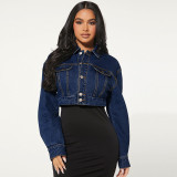 Women's Button Long Sleeve Short Denim Jacket
