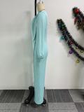 Sexy Lantern Sleeve Slim Waist Button Decoration Wide Leg Jumpsuit