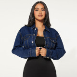 Women's Button Long Sleeve Short Denim Jacket