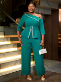 Fashion Slash Shoulder Elegant Beaded High Waist Formal Party Jumpsuits