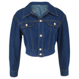 Women's Button Long Sleeve Short Denim Jacket