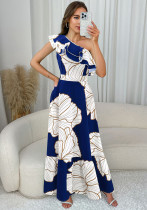 Ruffle Slash Shoulder Low Back High Slim Waist Women's Long Dress